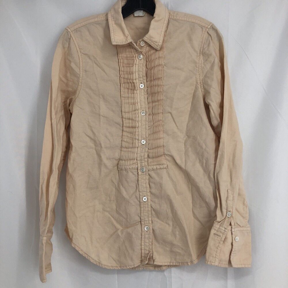 J CREW Peach , Button Down Long Sleeve Pleat Front Size 2
